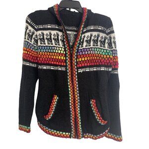 Alpaca Hooded Multicolored Lightweight Sweater Size S